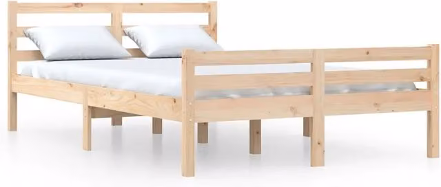 Letto matrimoniale in legno massello di pino stile rustico con doghe fisse L: 140.5 cm, P: 195.5 cm, H: 69.5 cm