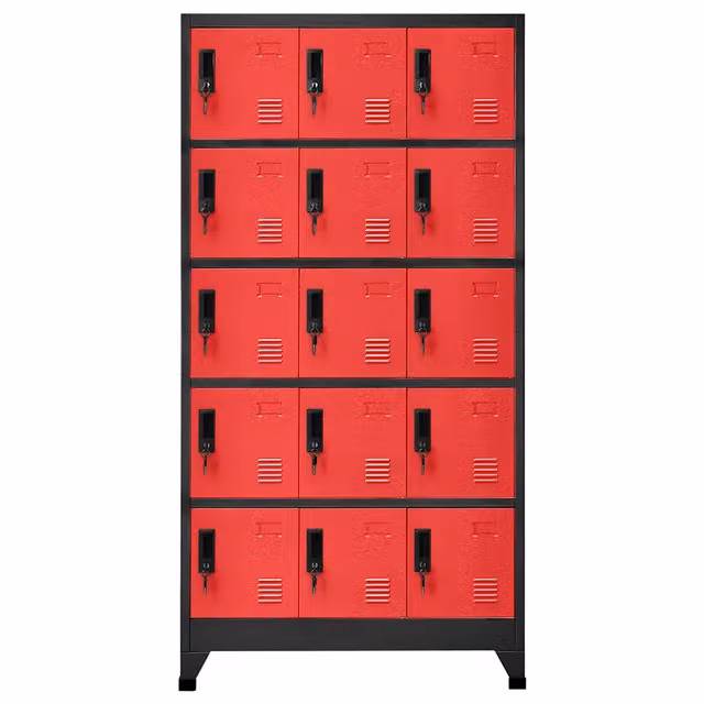 Armadietto vidaXL in acciaio con serratura e ante a battente, colore antracite e rosso, L 90 cm x P 40 cm x H 180 cm