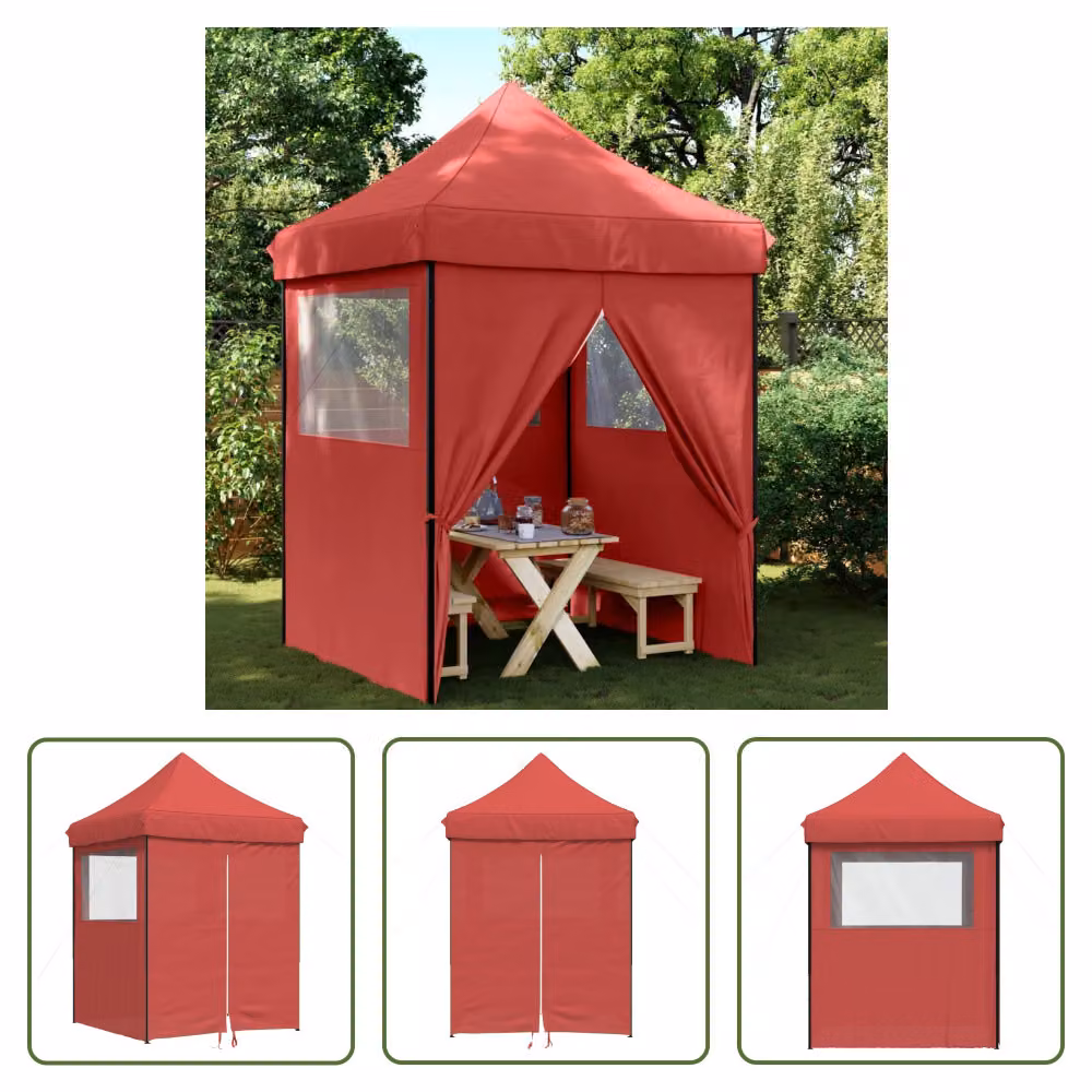 The Living Store Tenda per feste pieghevole pop-up con 4 pannelli laterali rosso bordeaux