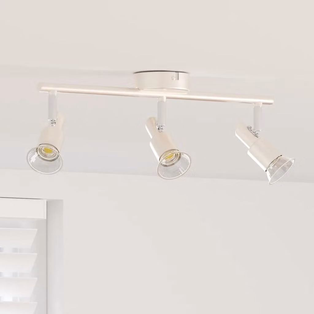 Faretto da soffitto regolabile vidaXL in metallo e vetro, colore argento, attacco E27, L 39 x P 10,5 x H 10,5 cm