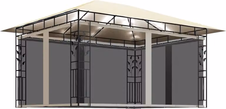 Gazebo con Zanzariera e Luci LED 4x3x2,73 m Crema