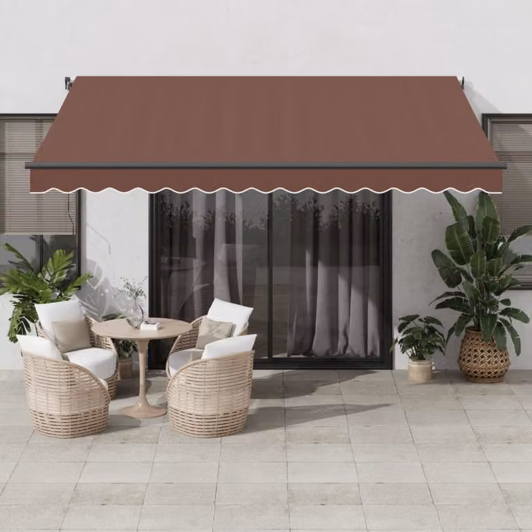 vidaXL Tenda da Sole Retrattile Manuale con LED in Poliestere e Alluminio, Marrone, L: 400 cm, P: 350 cm