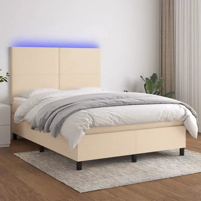 Letto Ibrido con Materasso vidaXL in Tessuto Beige e Bianco con Illuminazione LED e Porta USB, L/P/H: 140 x 200 x 128 cm – 1