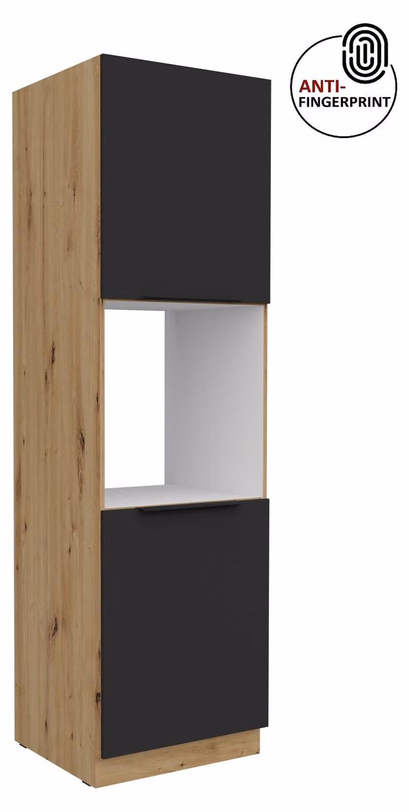 Armadio alto da cucina da 60 cm, cucina ARIA nero ultra opaco + rovere Artisan opaco, frontali di alta qualità con rivestimento anti-impronta, mobile da cucina con chiusura ammortizzata