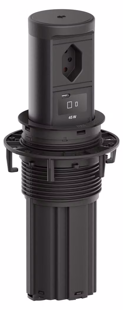 BACHMANN ELEVATOR2, 1x connettore CH T13, 1x caricabatterie wireless USB-C, colore RAL9005, lunghezza 2,0 metri, modello AE