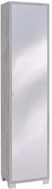Mobile colonna portaoggetti SARMOG con anta specchiata e ripiani interni, colore grigio cemento, L: 43 cm, P: 29 cm, H: 190 cm