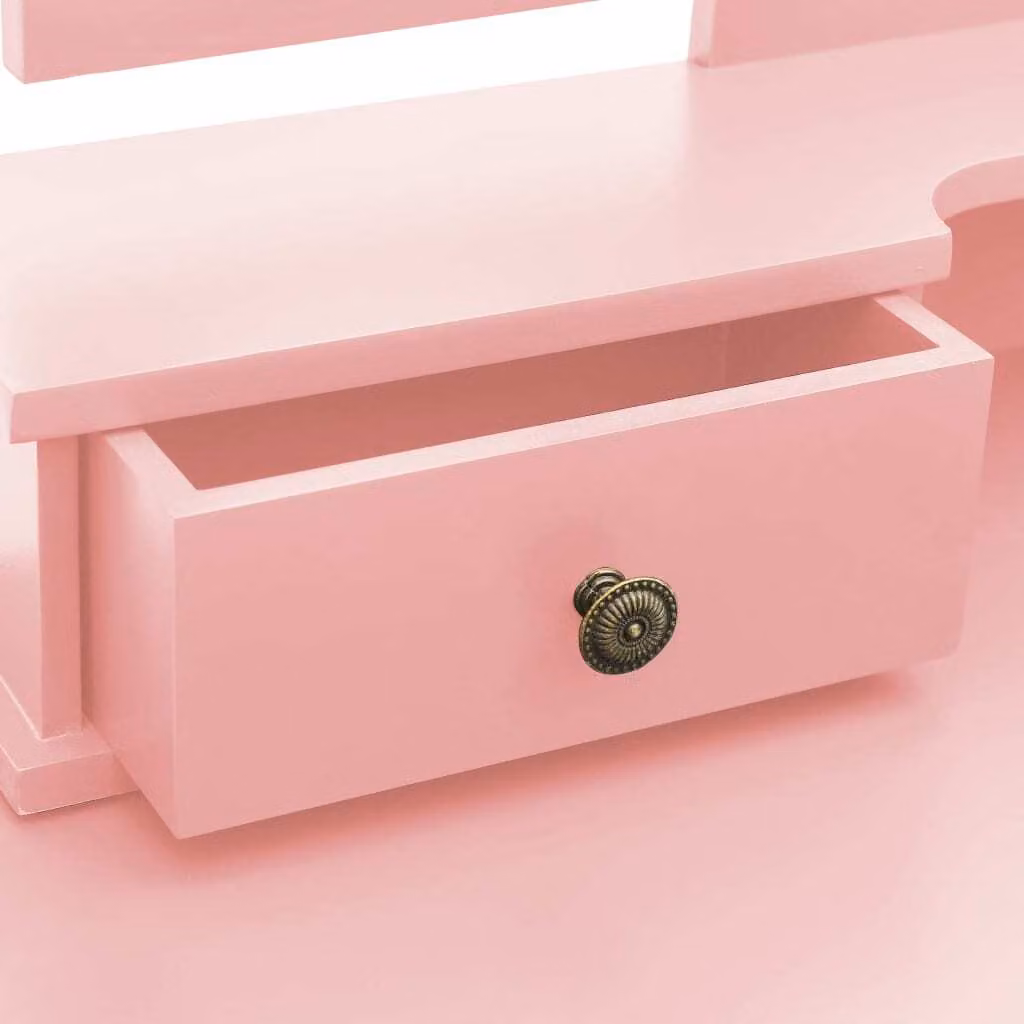 Set tavolino da toilette con sgabello Rosa 100x40x146 cm Legno di Paulownia
