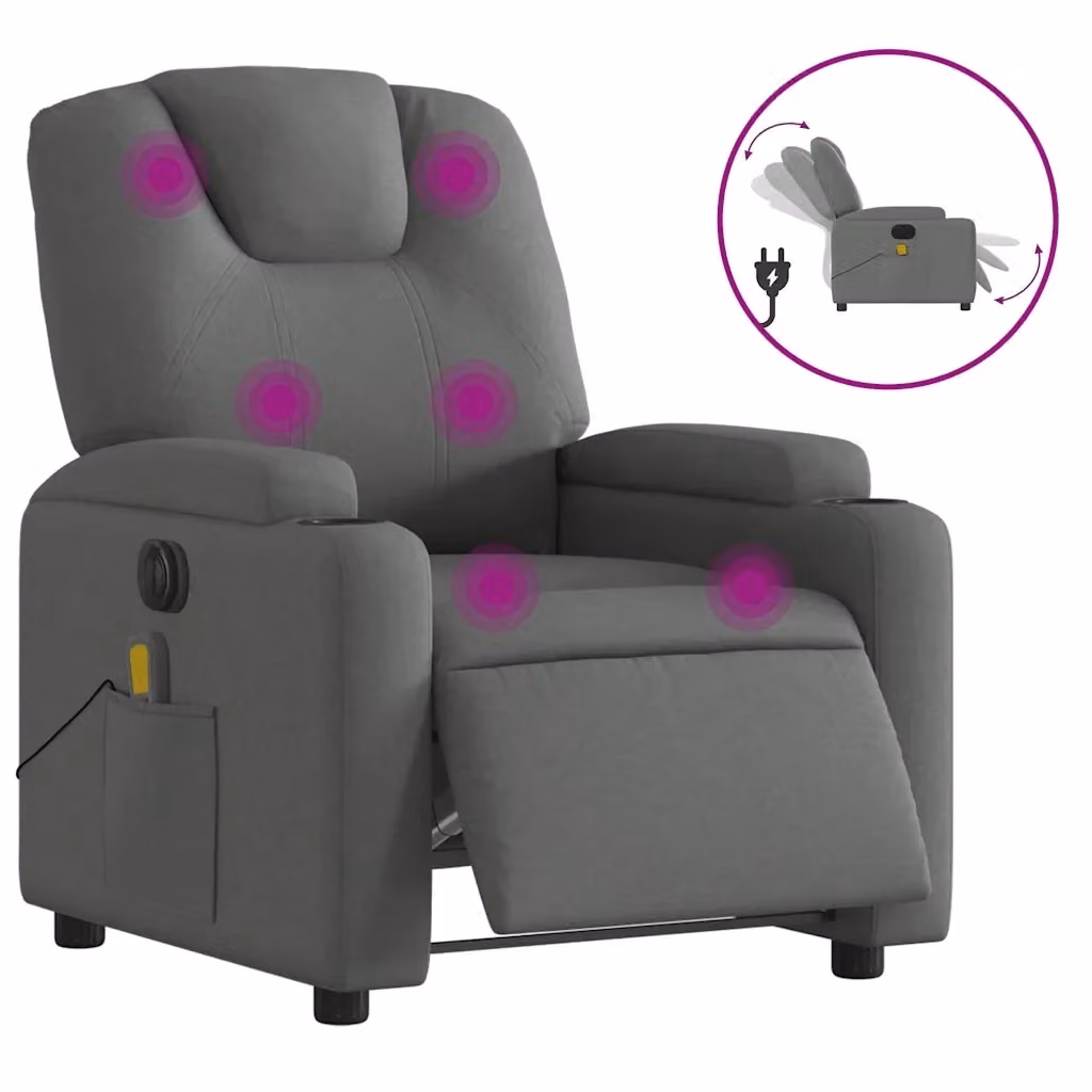 Poltrona Reclinabile Elettrica con Massaggio in Tessuto Grigio Antracite per il Relax in Soggiorno – 2
