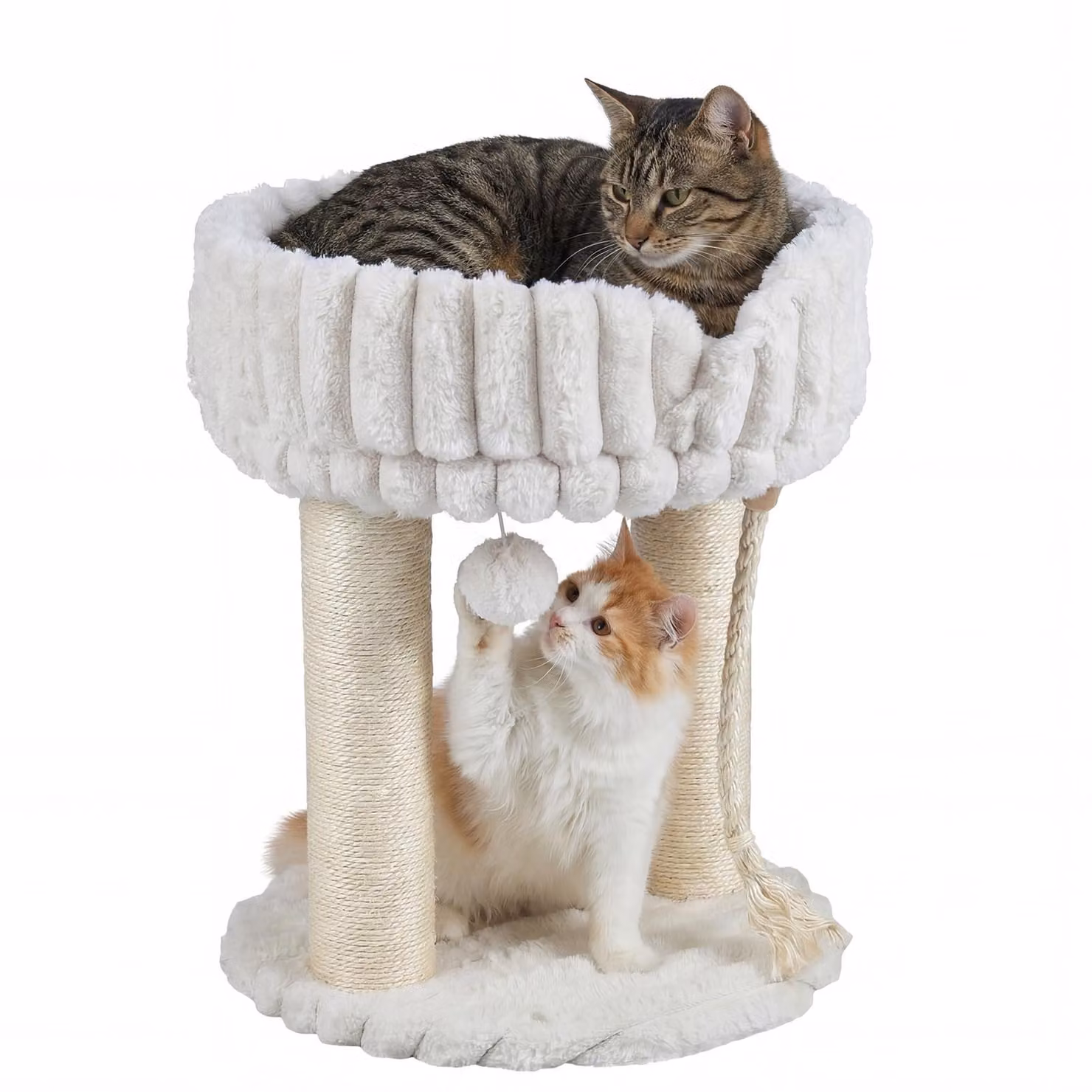 COSTWAY Katzenbaum in peluche, con tiragraffi, piattaforma per riposare, pali in sisal, pallina e corda, torre per arrampicata per gatti. Tiragraffi compatto per gatti, dimensioni 40x40x50,5 cm