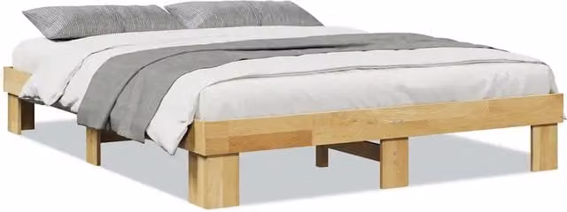 Letto matrimoniale per adulti in legno massello di rovere color marrone, struttura senza materasso L: 138 cm, P: 193 cm, H: 29 cm