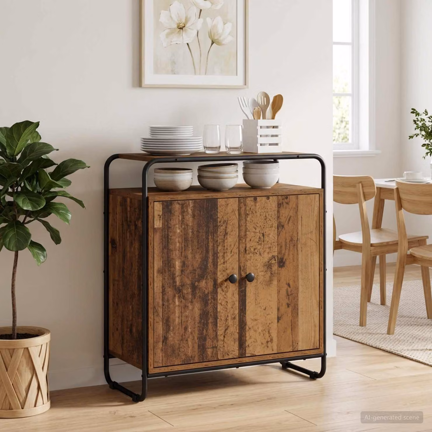 Credenza in stile industrial vidaXL in legno ingegnerizzato e metallo, colore marrone, L 68 cm x P 35 cm x H 75 cm