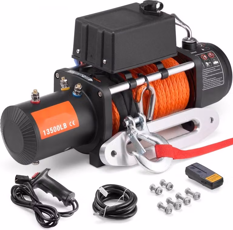 Argano elettrico a cavo 12V - 6123 kg - Argano motorizzato con cavo sintetico - Argano elettrico ad alte prestazioni per rimorchi e camion - Accessori per campeggio e trasporto