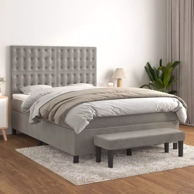 Letto Ibrido con Giroletto a Molle e Materasso vidaXL in Velluto Grigio Chiaro L/P/H: 200 x 140 x 31 cm