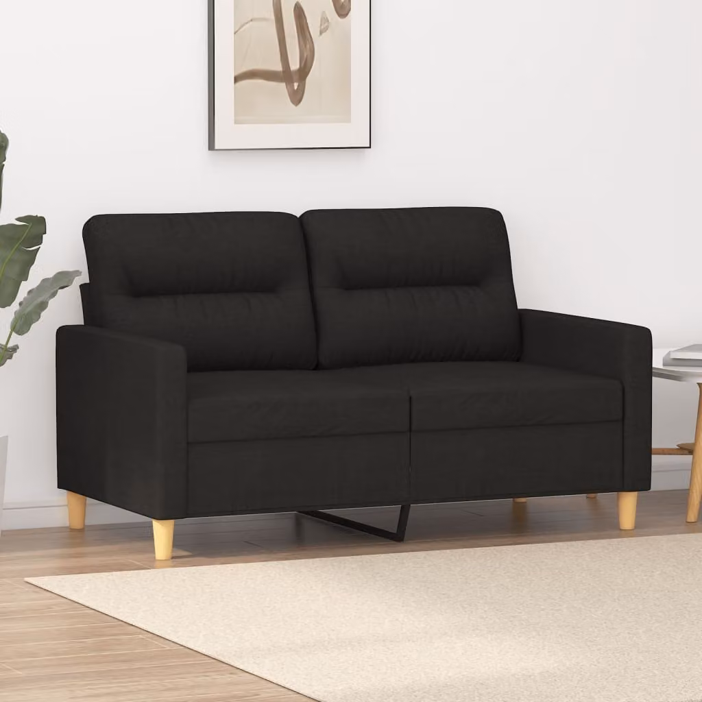 Divano esclusivo, due posti, colore nero, 120 cm, rivestito in tessuto