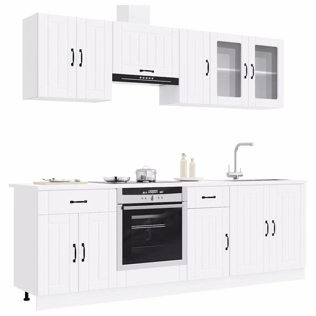 Set di mobili da cucina vidaXL Kalmar 8 pezzi bianco moderno con ante in vetro e ripiani interni L/P/H: 81,5 x 46,0 x 80,0 cm