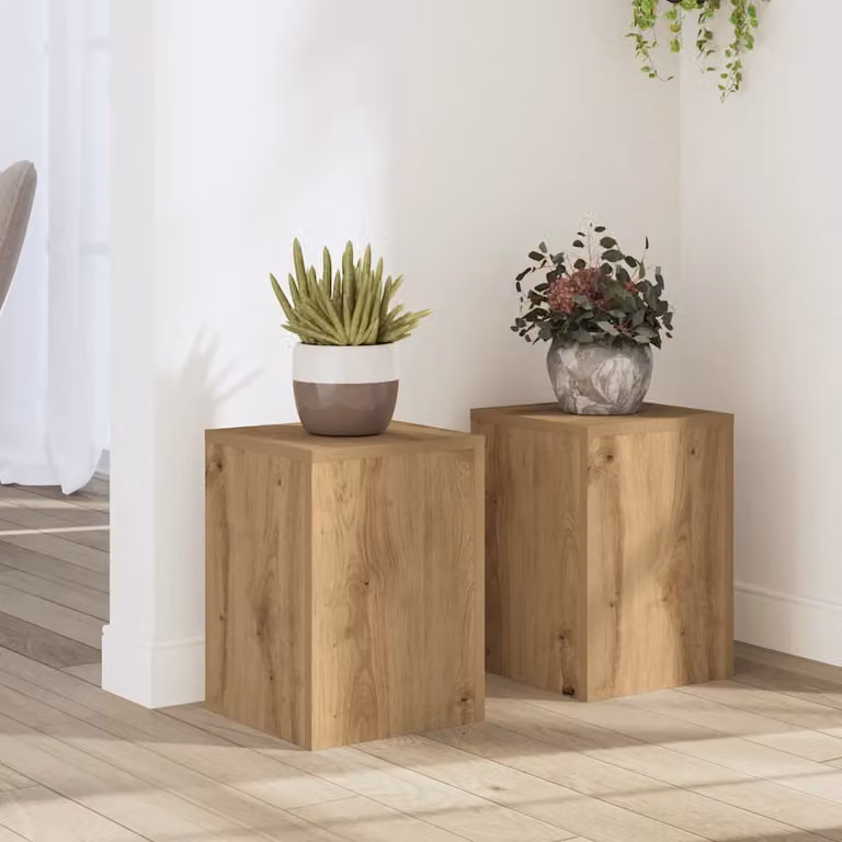 Set di 2 supporti per piante vidaXL in legno color rovere, L/P/H: 25 x 25 x 35 cm