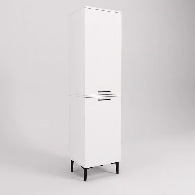 Mobile Multiuso Singa Bianco con Cesto Porta Biancheria e Ripiani – 180 cm