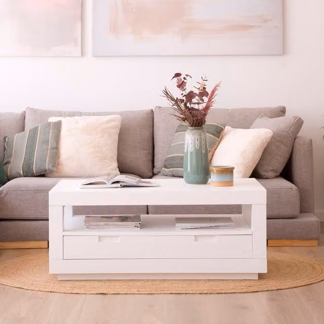 Tavolino da caffè Sisal Banak Home in legno bianco moderno L: 60 cm, P: 45 cm, H: 60 cm
