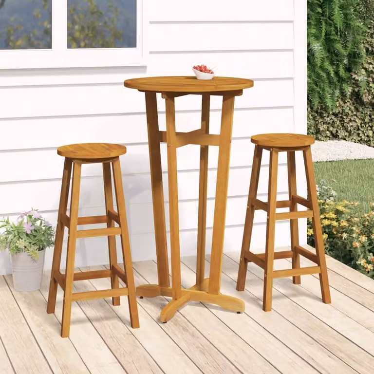 The Living Store Tavolo bar da giardino Ø60x105 cm in legno massiccio di acacia