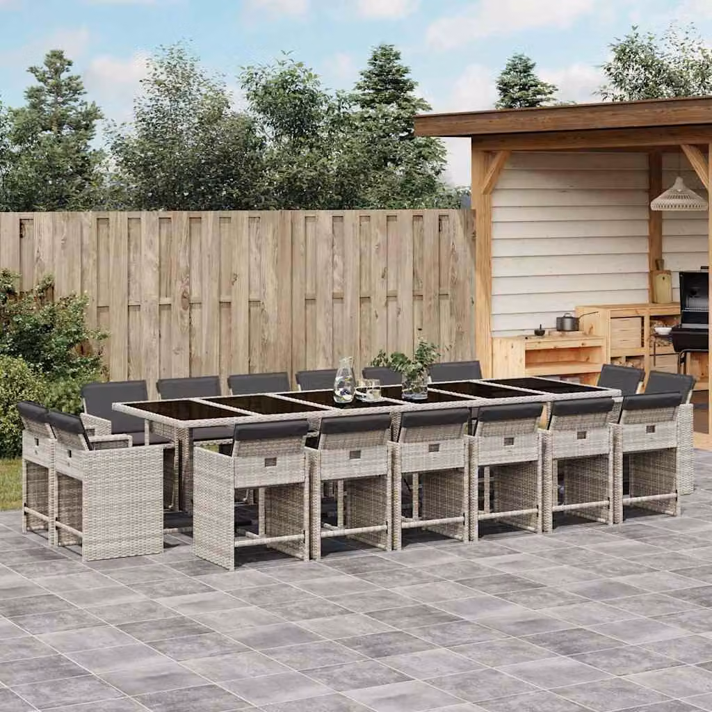 Set da Pranzo da Giardino vidaXL in Polyrattan con Cuscini e Piano in Vetro, 17 Pezzi, Grigio Antracite – 1