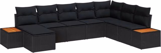 Set Divano da Giardino vidaXL 8 Pezzi in Poly Rattan Nero con Cuscini e Struttura in Acciaio Verniciato a Polvere – 2