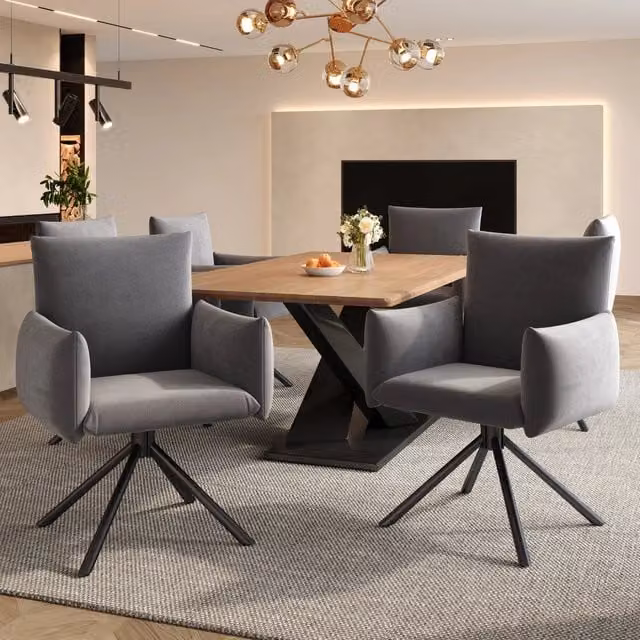 Set 6 Sedie da Pranzo Girevoli Imbottite ¨C MINIMAL ¨C Velluto Grigio, Gambe in Metallo