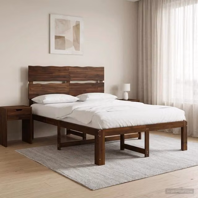 Letto matrimoniale moderno vidaXL in legno di acacia marrone con testiera L/P/H: 205.5 x 124 x 140 cm