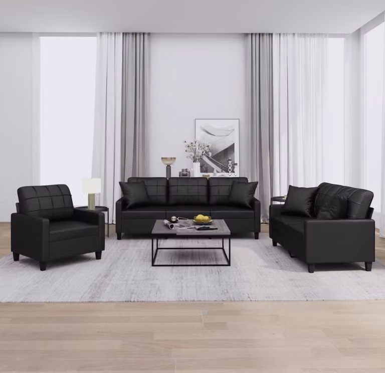 Maison Exclusive - Set divano 3 pezzi con cuscini in ecopelle nera