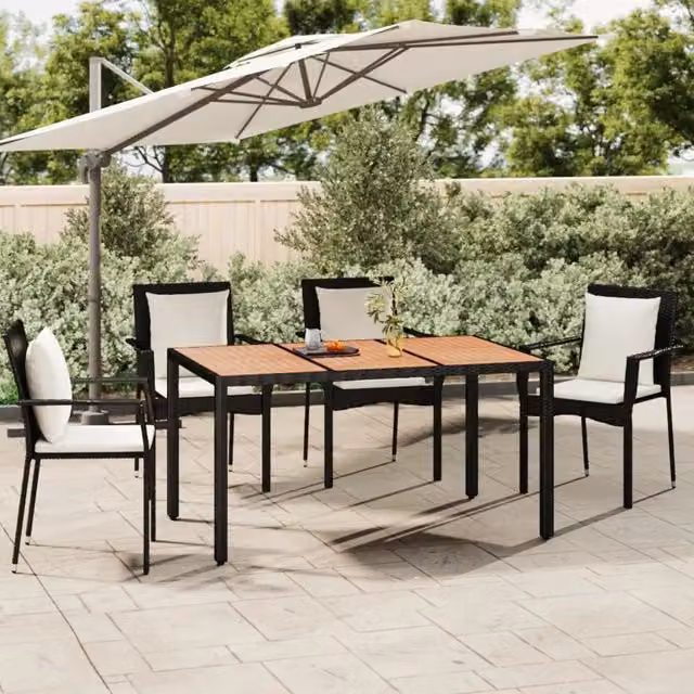 Tavolo da giardino rettangolare estensibile vidaXL in legno di acacia oliato e polyrattan nero – 1