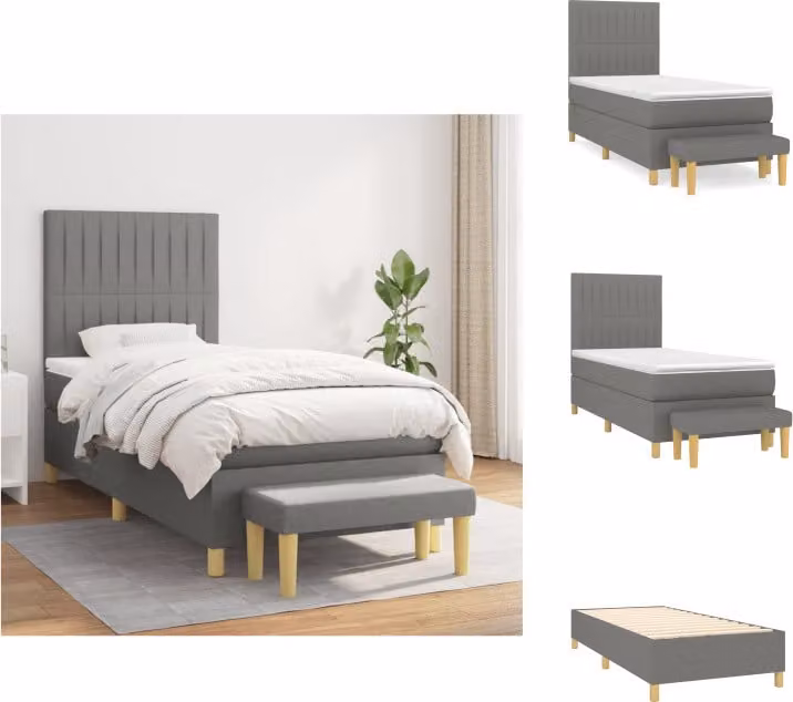 vidaXL Letto a molle con materasso grigio scuro 90x200 cm in tessuto - Letti & strutture letto