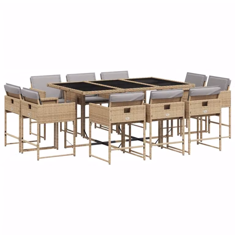 Set Pranzo da Giardino 11 pz con Cuscini Beige Misto Polyrattan