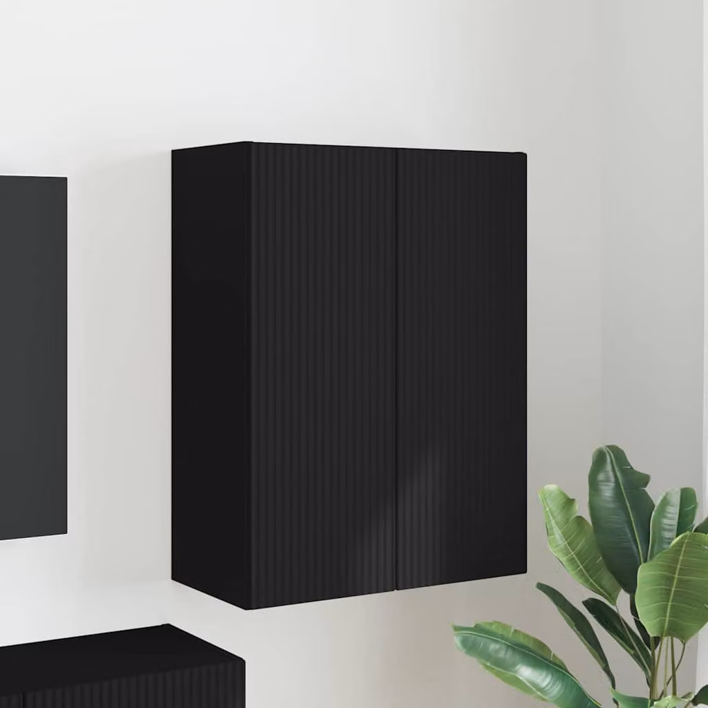 Mobile TV da parete moderno vidaXL in legno ingegnerizzato nero L: 59,5 cm, P: 31 cm, H: 80 cm