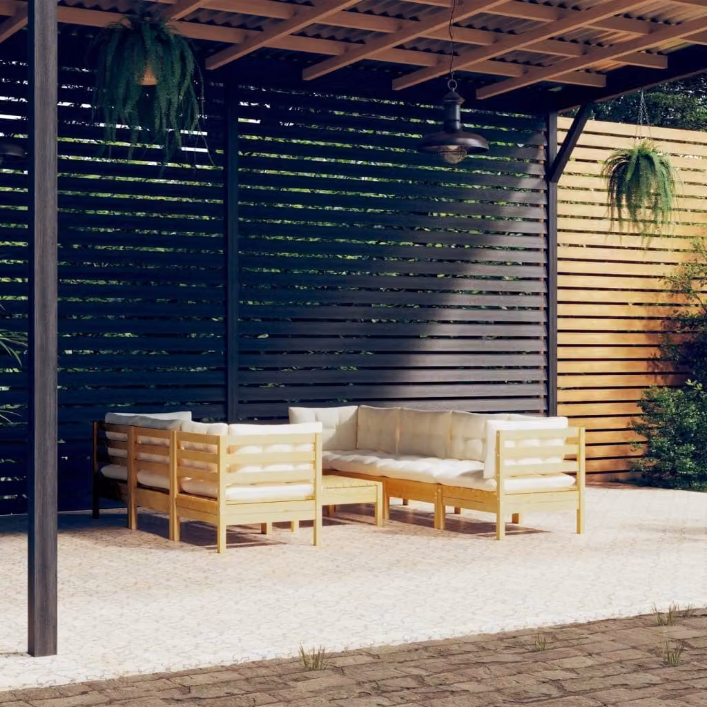 Maison Exclusive - Set Divani da Giardino 8 pz con Cuscini Crema in Massello di Pino