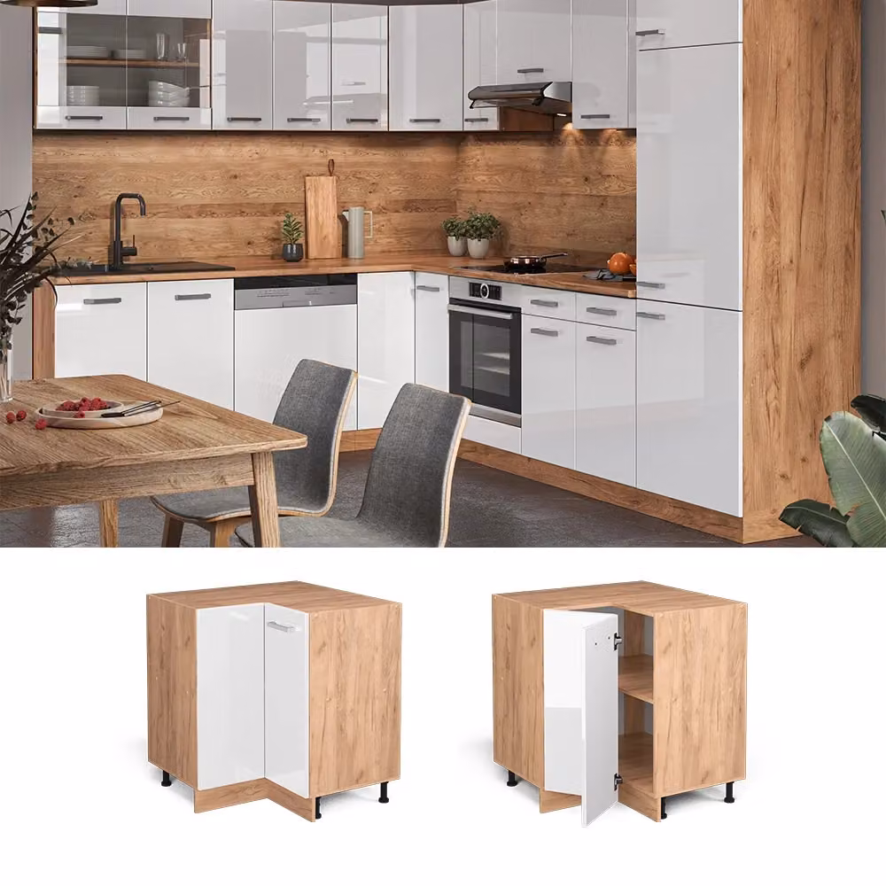 Mobile ad angolo cucina Vicco R-Line Bianco lucido e Rovere, L: 75.6 cm, H: 81.6 cm, P: 46.0 cm – 2