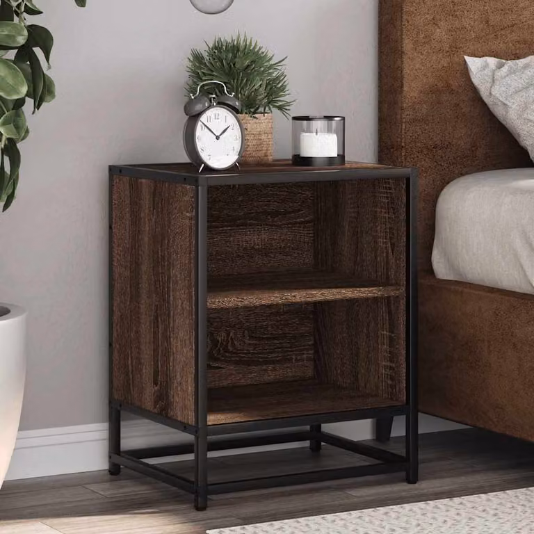 Set di 2 comodini vidaXL moderni in legno e metallo colore marrone per camera da letto