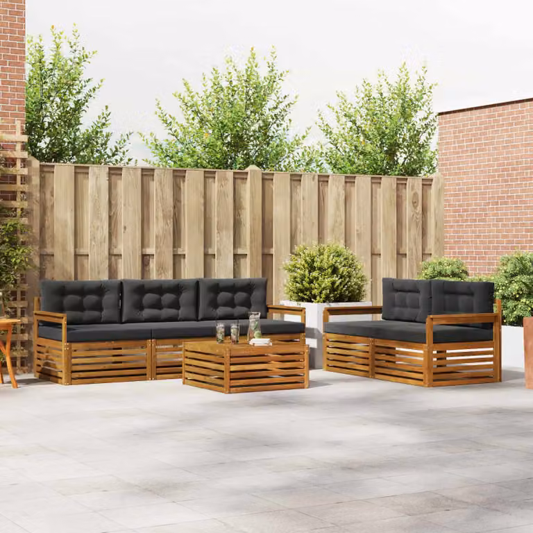 Set di divani da esterno vidaXL 6 pezzi in legno di acacia con cuscini beige e antracite per giardino e terrazza