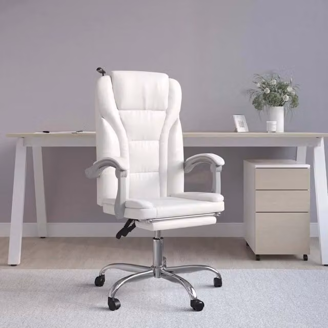 Poltrona da Ufficio Executive Reclinabile Bianca in Similpelle con Poggiatesta e Ruote DESIGN IN – 1