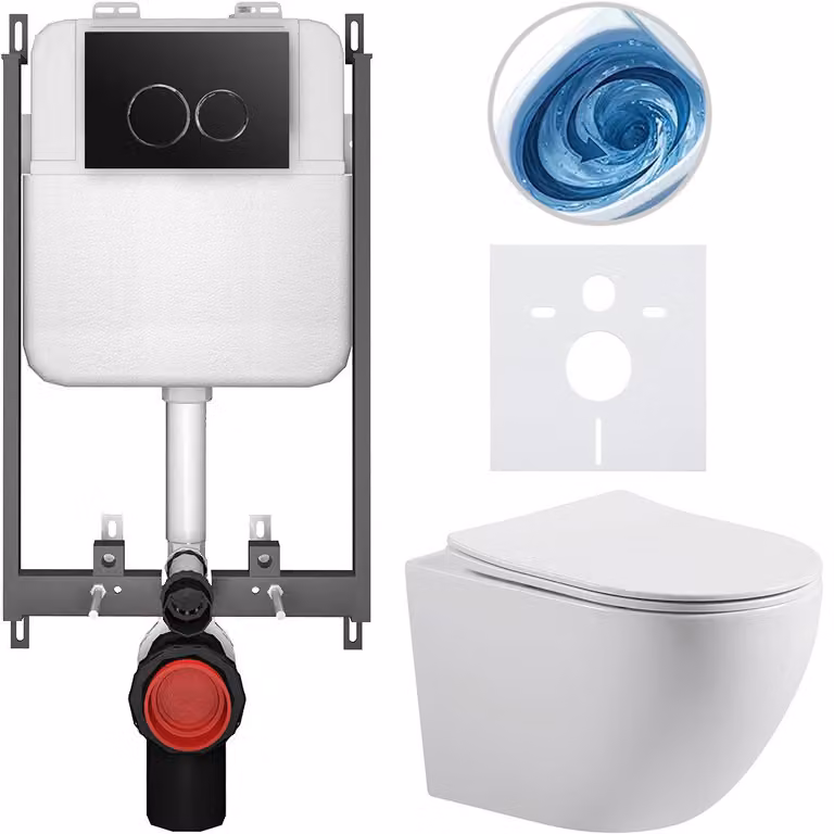 CERANO - Set WC da incasso Cesso - bianco lucido - pulsante Prime/Dualo, nero - da incasso - 49x36 cm