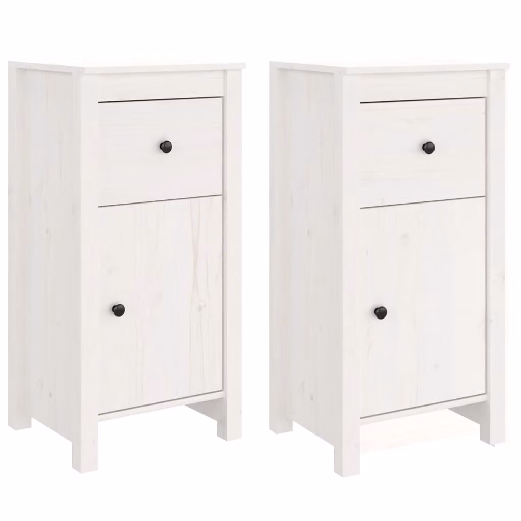 Credenze 2 pz Bianche 40x35x80 cm in Legno Massello di Pino