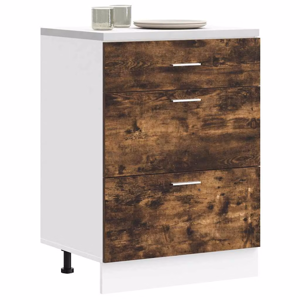 Base da cucina moderna vidaXL Lyon in legno multistrato e MDF colore marrone con cassetti interni L: 60,0 cm, P: 46,0 cm, H: 81,5 cm