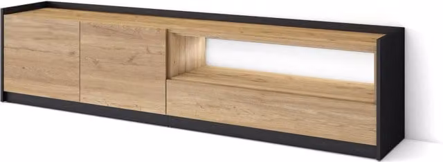Mobile TV Soggiorno, 207x50x37 cm, Per TV fino a 80", LED, Rovere e nero