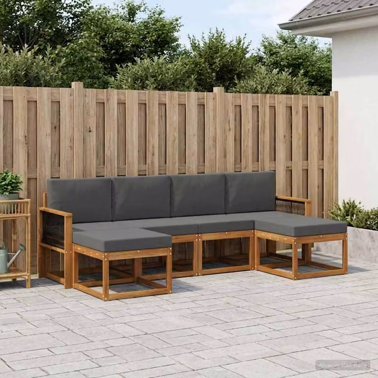 vidaXL Set di divani da esterno a L composto da 6 pezzi in legno di acacia con cuscini, colore antracite e beige