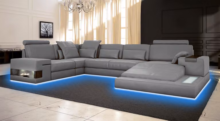 Großes Sofa Wohnlandschaft Ledersofa Design Sofa Couch Polster Ecksofa Garnitur