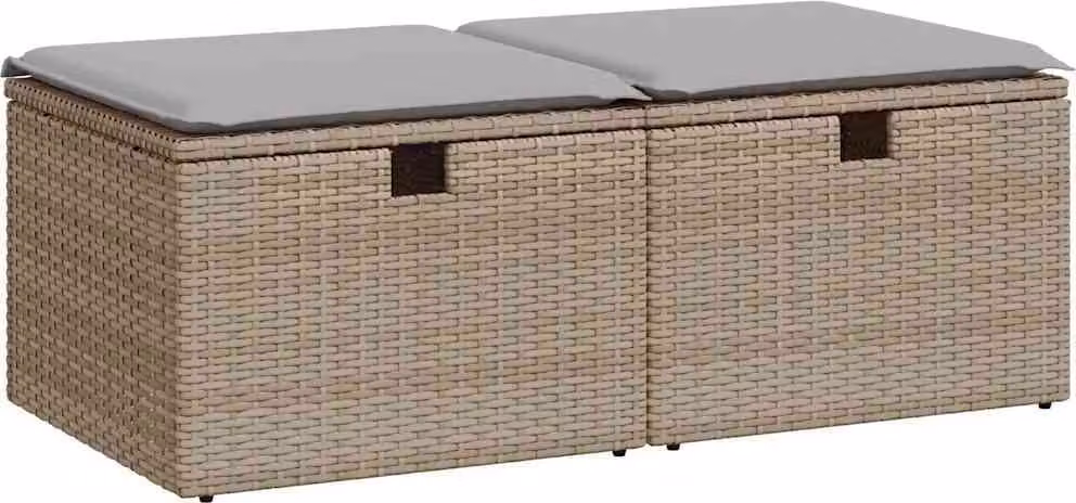 Set Divano da Giardino 2 pz con Cuscini Beige Polyrattan Acacia