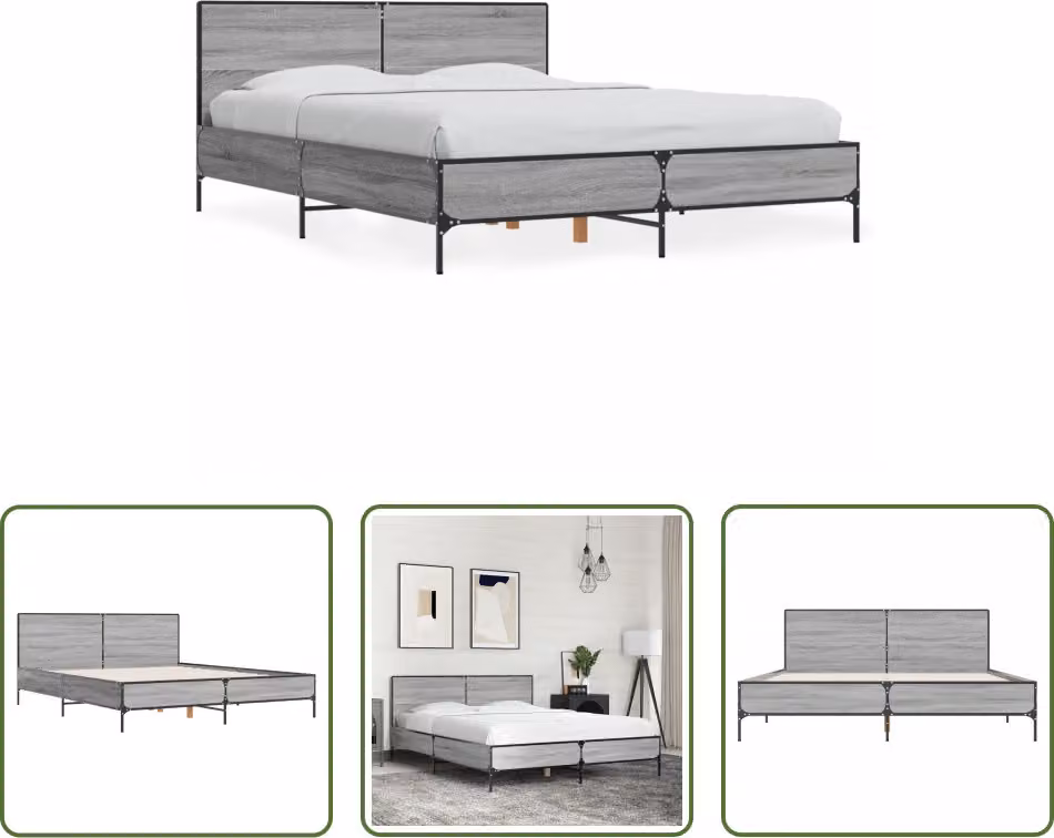 The Living Store Struttura letto Grey Sonoma 140x200 cm Materiale a base di legno e metallo