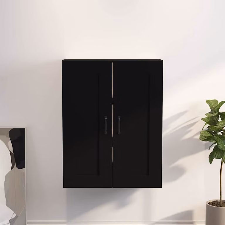 Armadietto Pensile da Parete vidaXL Nero con Ante a Battente L: 69,5 cm, P: 32,5 cm, H: 90 cm