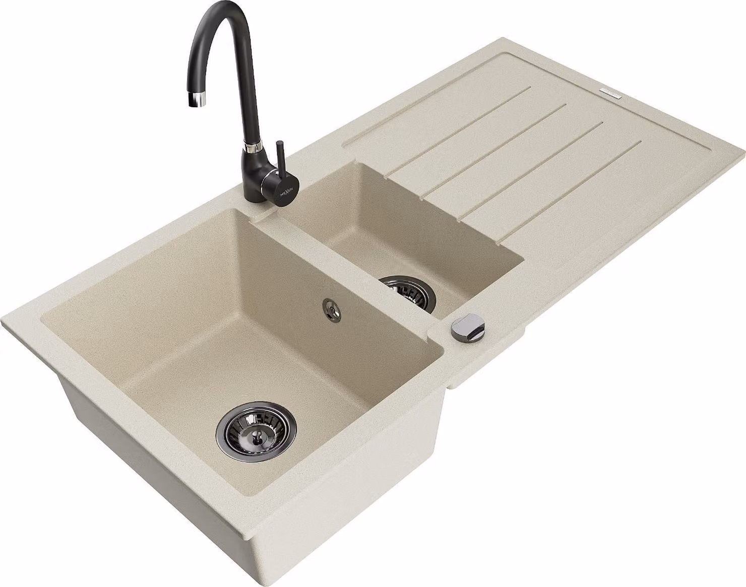 Mexen Andres lavello in granito 1,5 vasca con gocciolatoio e rubinetto da cucina Telma, beige - 6515-69-670200-70