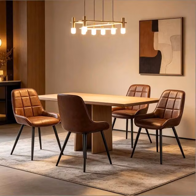 Set di 4 Sedie da Pranzo con Seduta Imbottita in Ecopelle e Struttura in Metallo, Blu, 81,5 cm