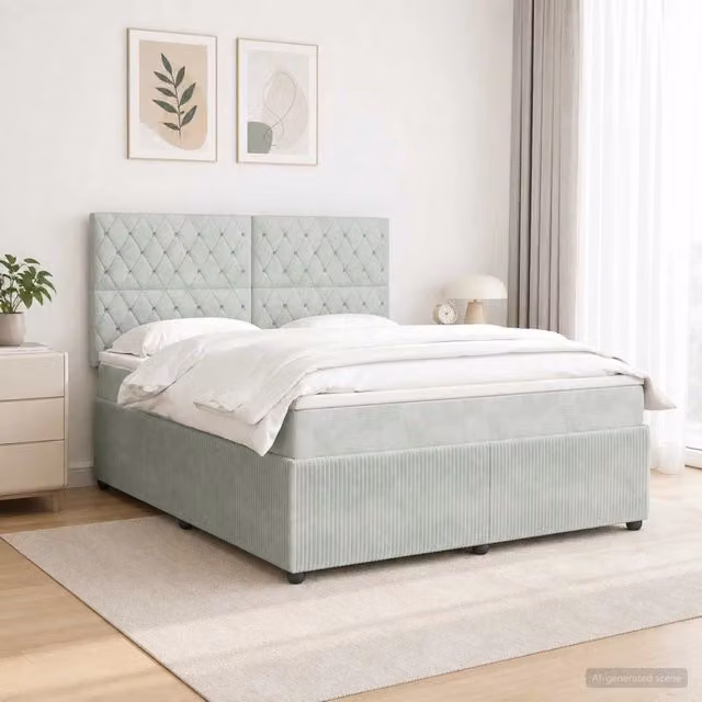 Letto Box Spring vidaXL con Materasso Ibrido e Illuminazione LED Grigio e Bianco L/P: 160 x 200 cm