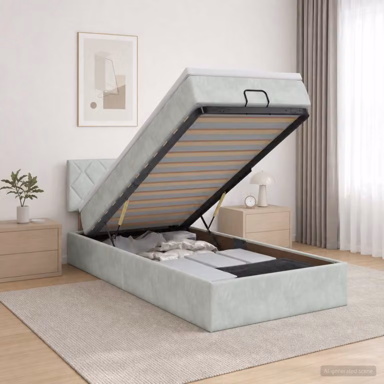 Letto ottomano con materasso vidaXL in velluto grigio chiaro, L 200 x L 80 cm